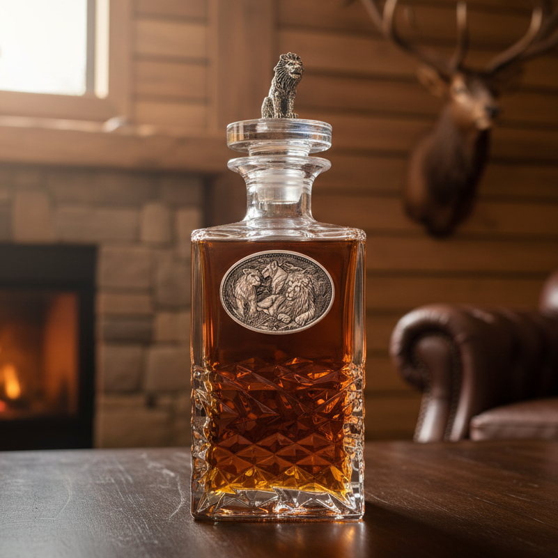 Majestic Lion Heritage Whiskey Decanter - Fine Pewter Casting & 3D Top