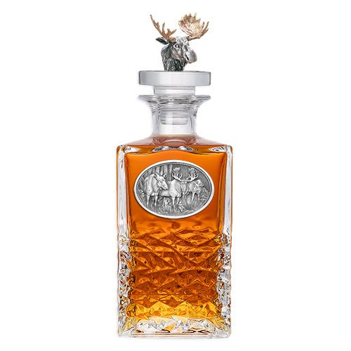 Majestic Moose Brass Heritage Decanter - Rustic Lodge Barware - Made in USA