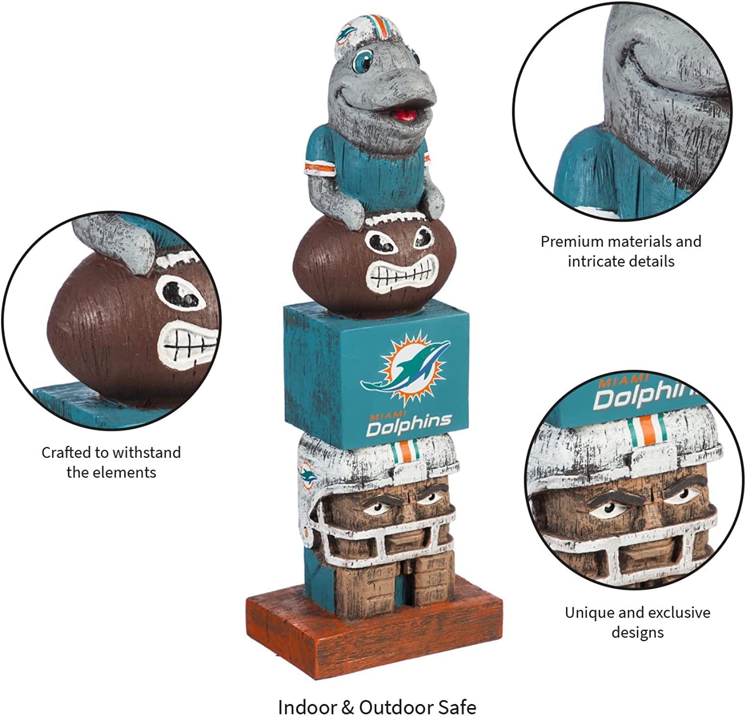 Miami Dolphins 16" Tiki Totem Garden Statue - Outdoor NFL Mascot Decor & Man Cave Figurine