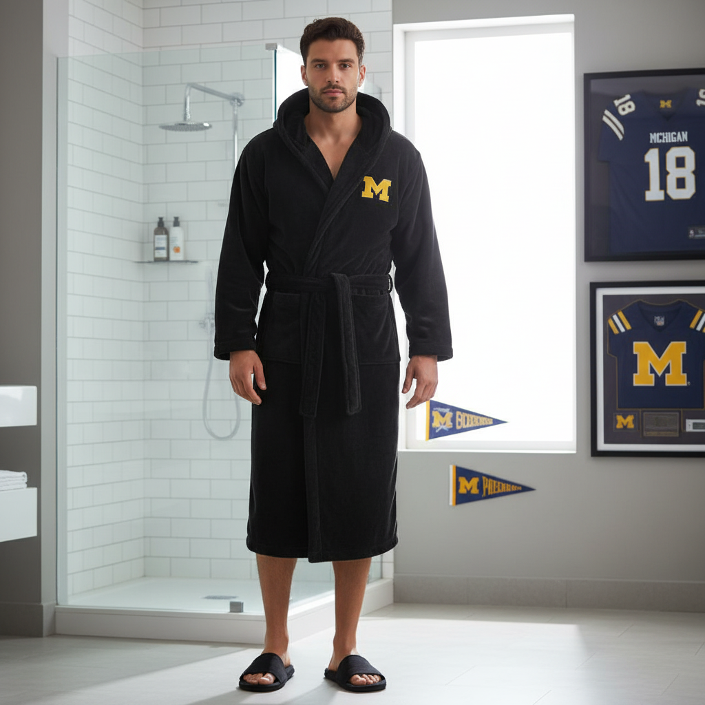 Michigan Wolverines - Hooded Bathrobe Unisex Plush Lounge Robe