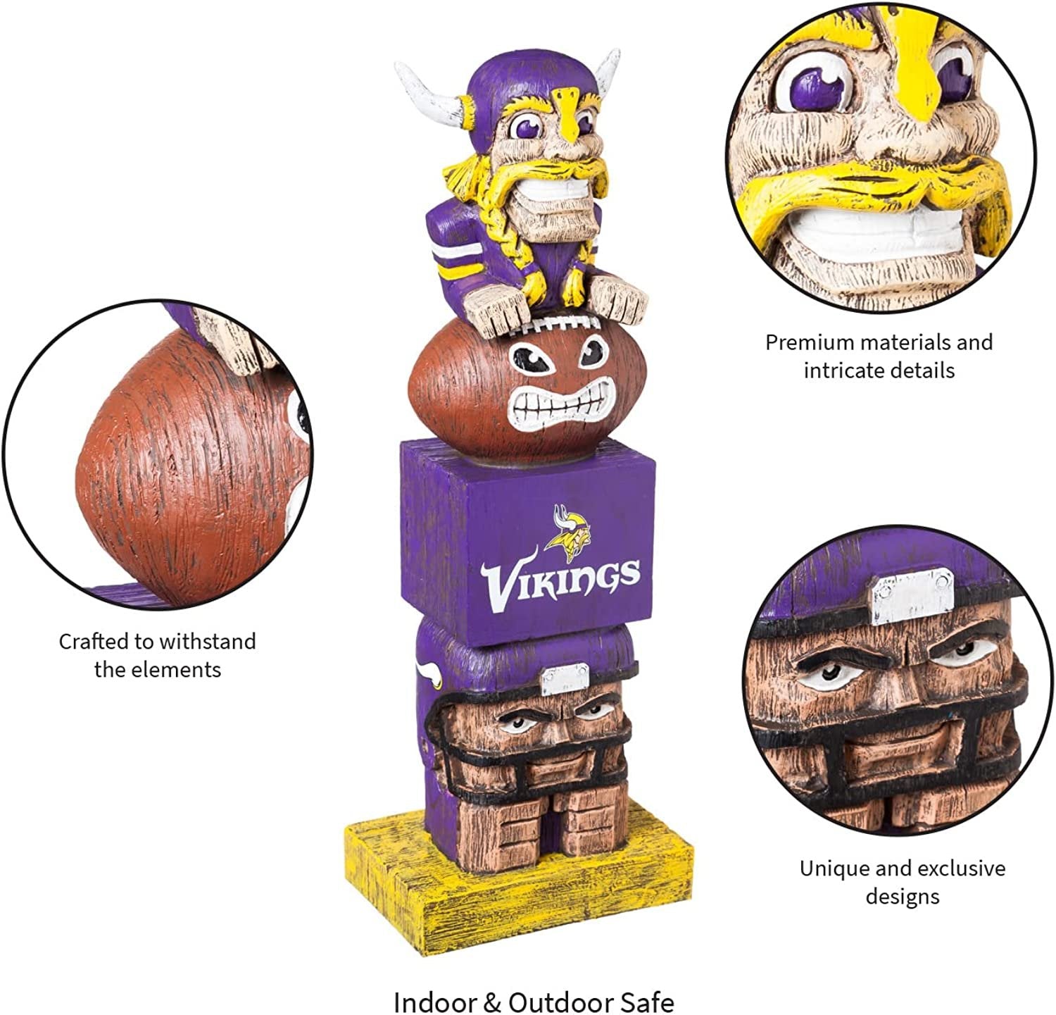 Minnesota Vikings 16" Retro Tiki Totem Garden Statue - Vintage NFL Mascot Outdoor Decor & Man Cave Figurine