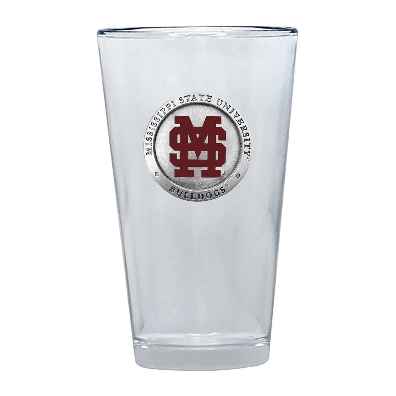 Clear glass with Mississippi State University Bulldogs logo on a white background
