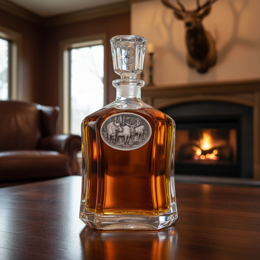 Moose Whiskey Capitol Decanter - 24oz with Fine Pewter Casting - Made in USA