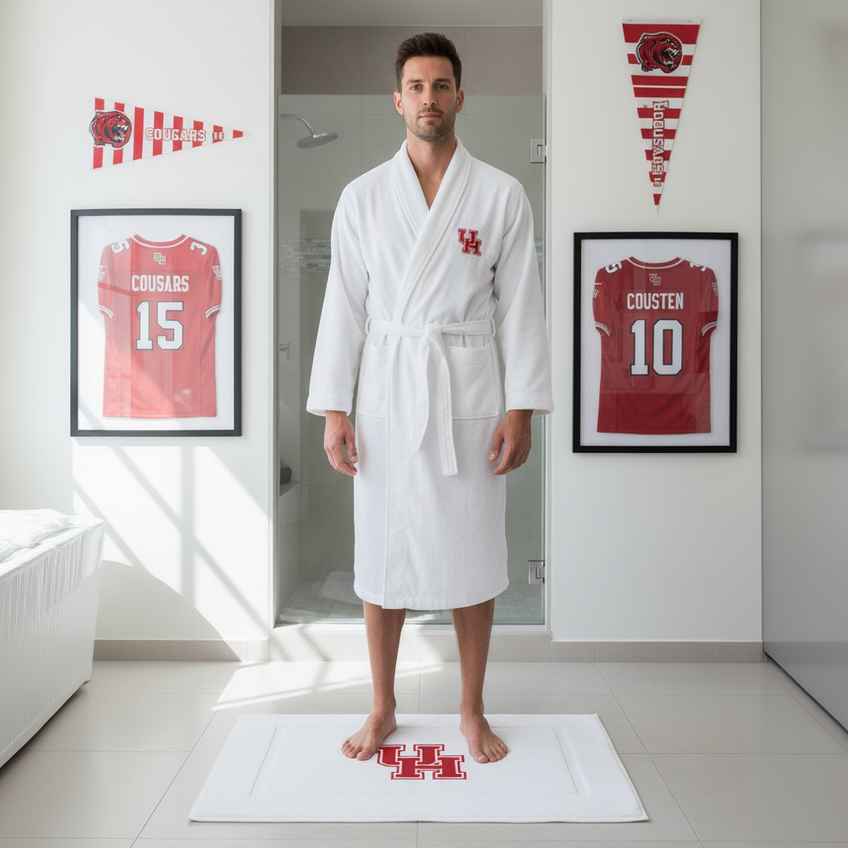 Houston Cougars - Luxury 100% Organic White Cotton Bathmat