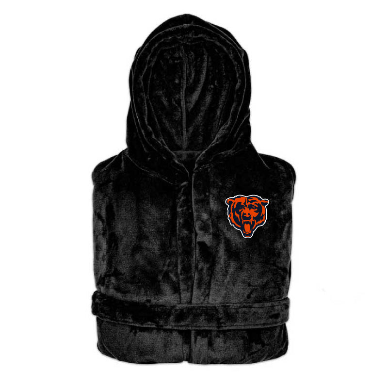 Black hooded bath robe with NFL Chicago Bears logo