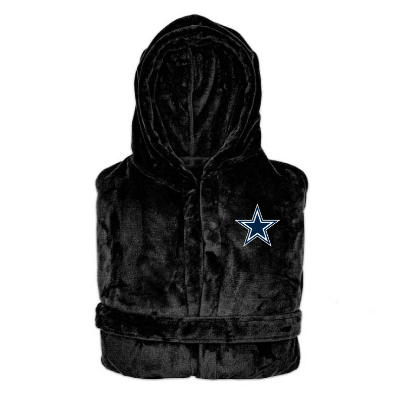 Black hooded bath robe with NFL Dallas Cowboys logo