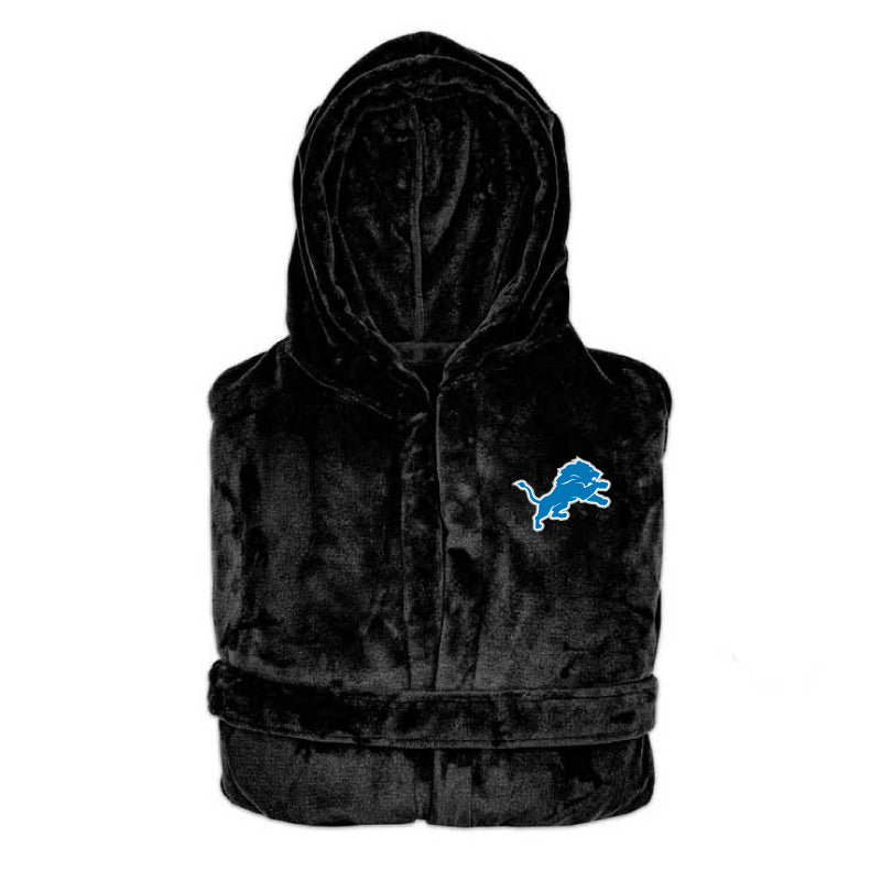 Black hooded black robe with Detroit Lions logo