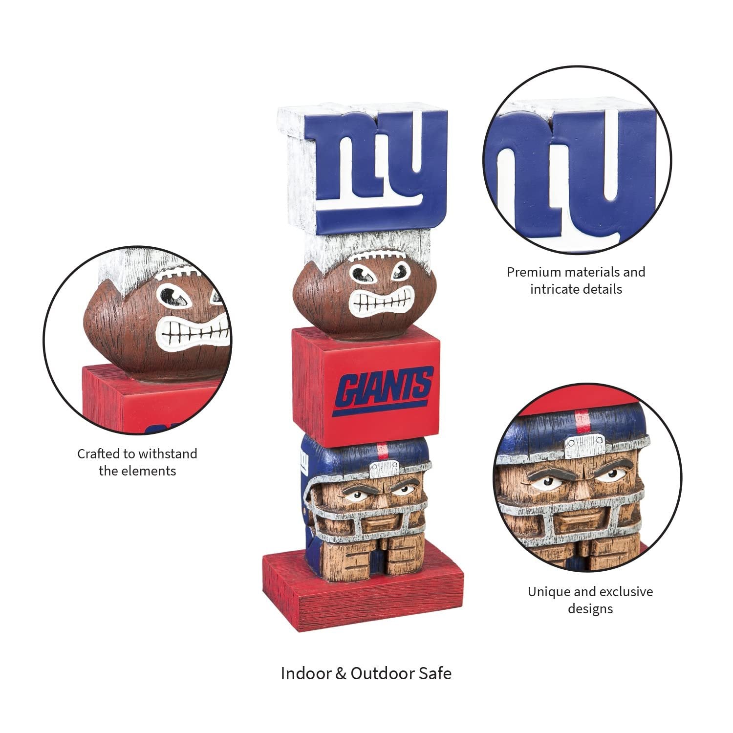New York Giants-themed decorative totem with football design on a white background