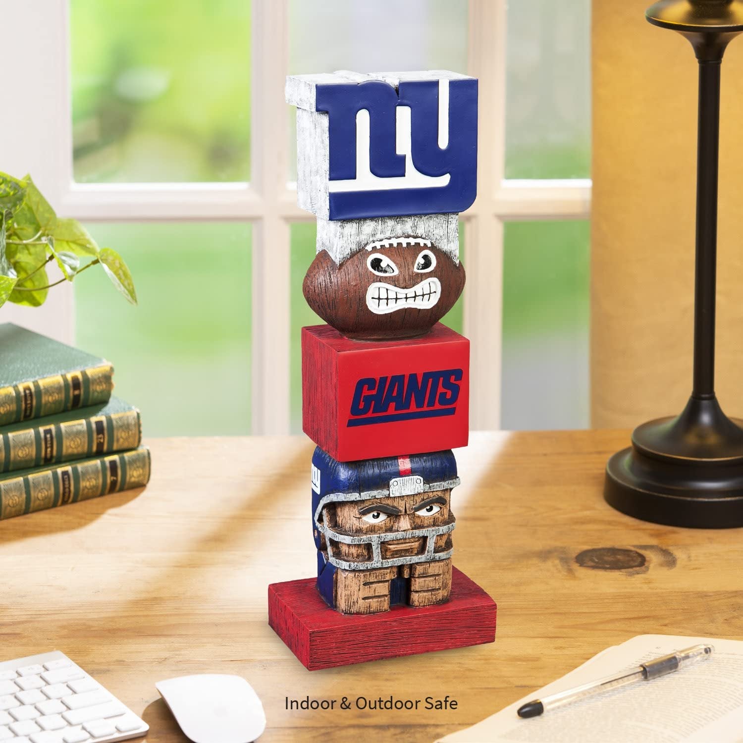 Tiki Totem with New York Giants logo on a desk