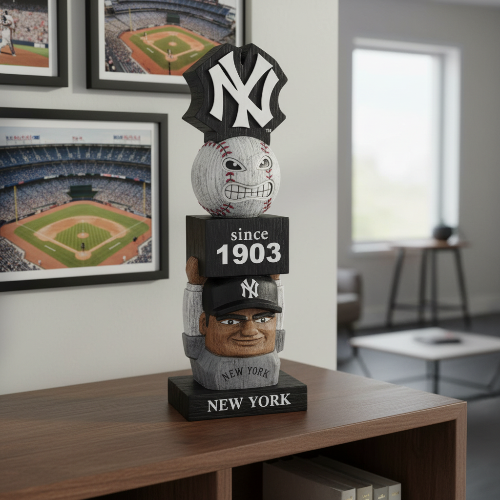 New York Yankees Retro Tiki Totem Garden Statue - Vintage MLB Mascot Outdoor Decor & Man Cave Figurine