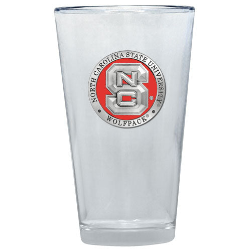 Clear glass with North Carolina State University logo on a white background