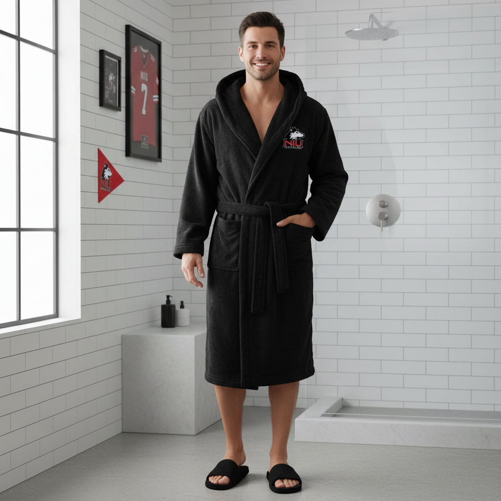 Northern Illinois Huskies - Hooded Bathrobe Unisex Plush Lounge Robe