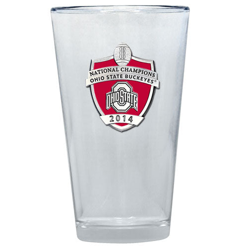 Clear glass with Ohio State Buckeyes national champions emblem on a white background
