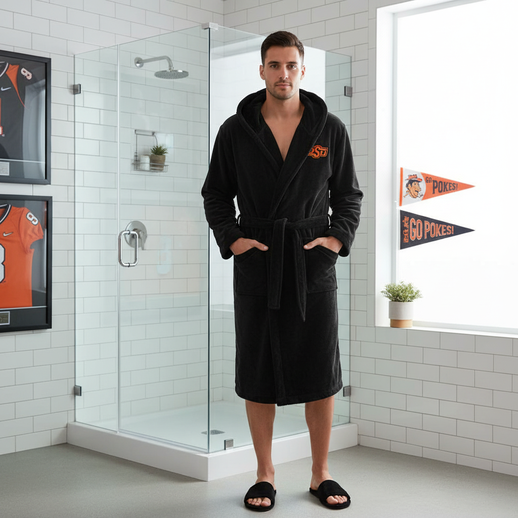 Oklahoma State University - Hooded Bathrobe Unisex Plush Lounge Robe