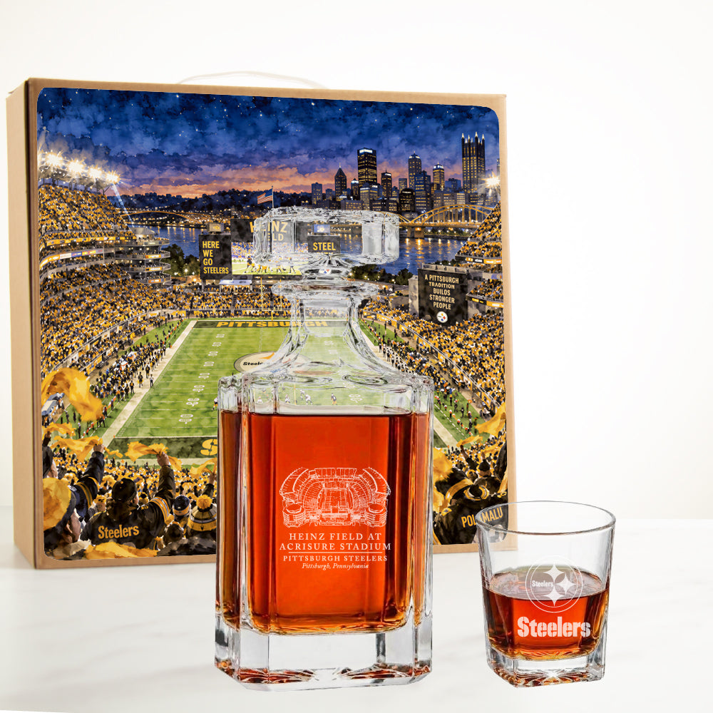 Pittsburgh Steelers Classic Decanter Set with 6 Sunburst Rocks Glasses
