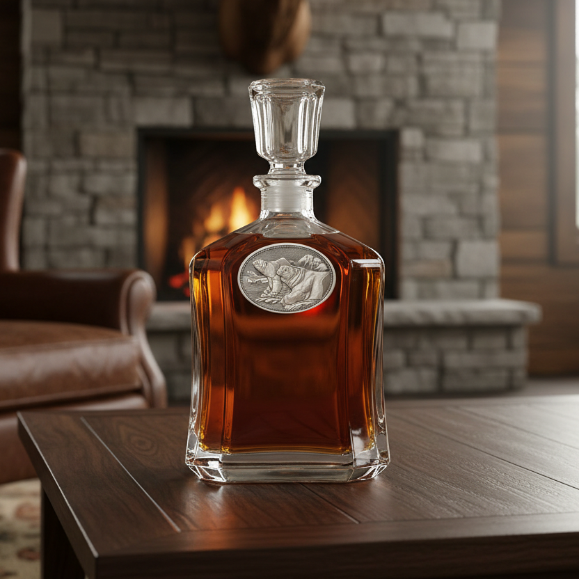 Polar Bear Whiskey Capitol Decanter - 24oz with Fine Pewter Casting - Made in USA