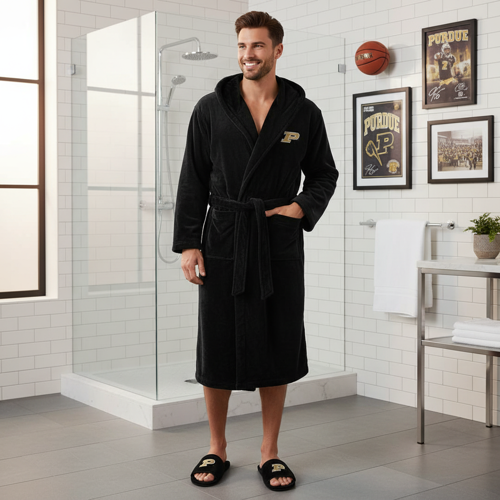 Purdue Boilermakers - Hooded Bathrobe Unisex Plush Lounge Robe