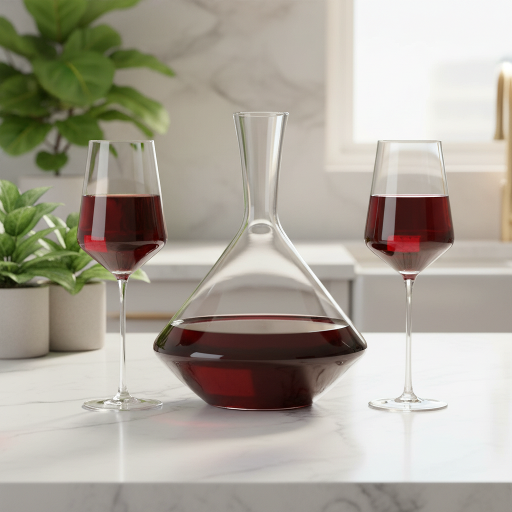Raye Angled Crystal Bordeaux Decanter & Wine Glass Set