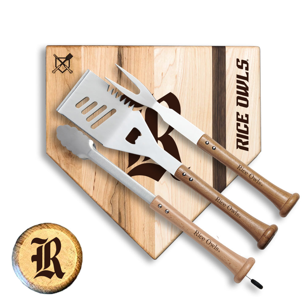 Rice Owls "Silver Slugger" BBQ Grill Set - 4-Piece Stainless Steel Tailgate Kit