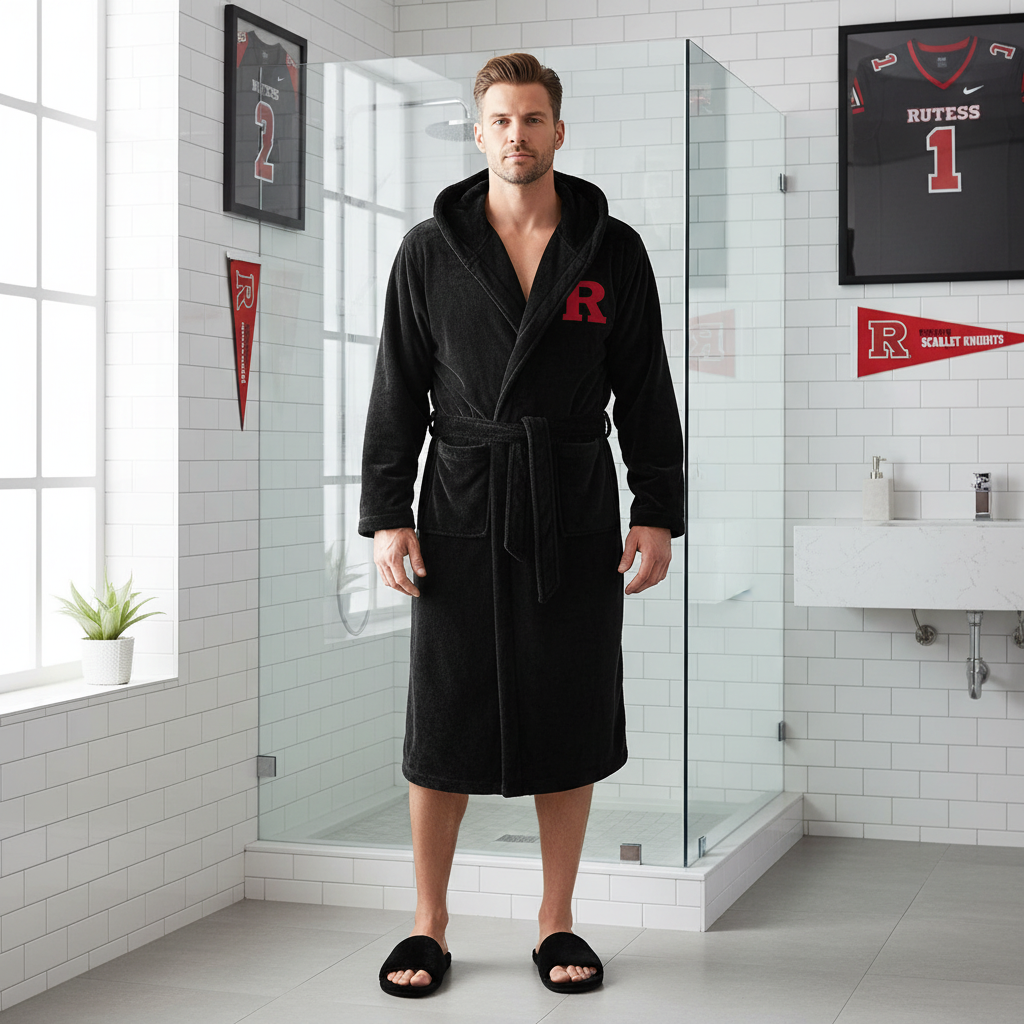 Rutgers Scarlet Knights - Hooded Bathrobe Unisex Plush Lounge Robe