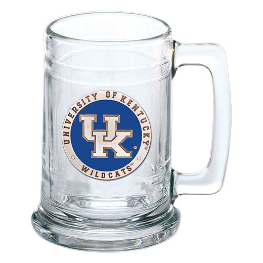 Glass mug with University of Kentucky logo on a white background