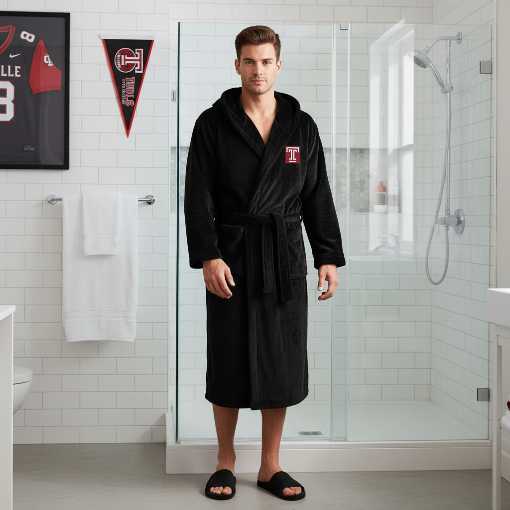 Temple University - Hooded Bathrobe Unisex Plush Lounge Robe