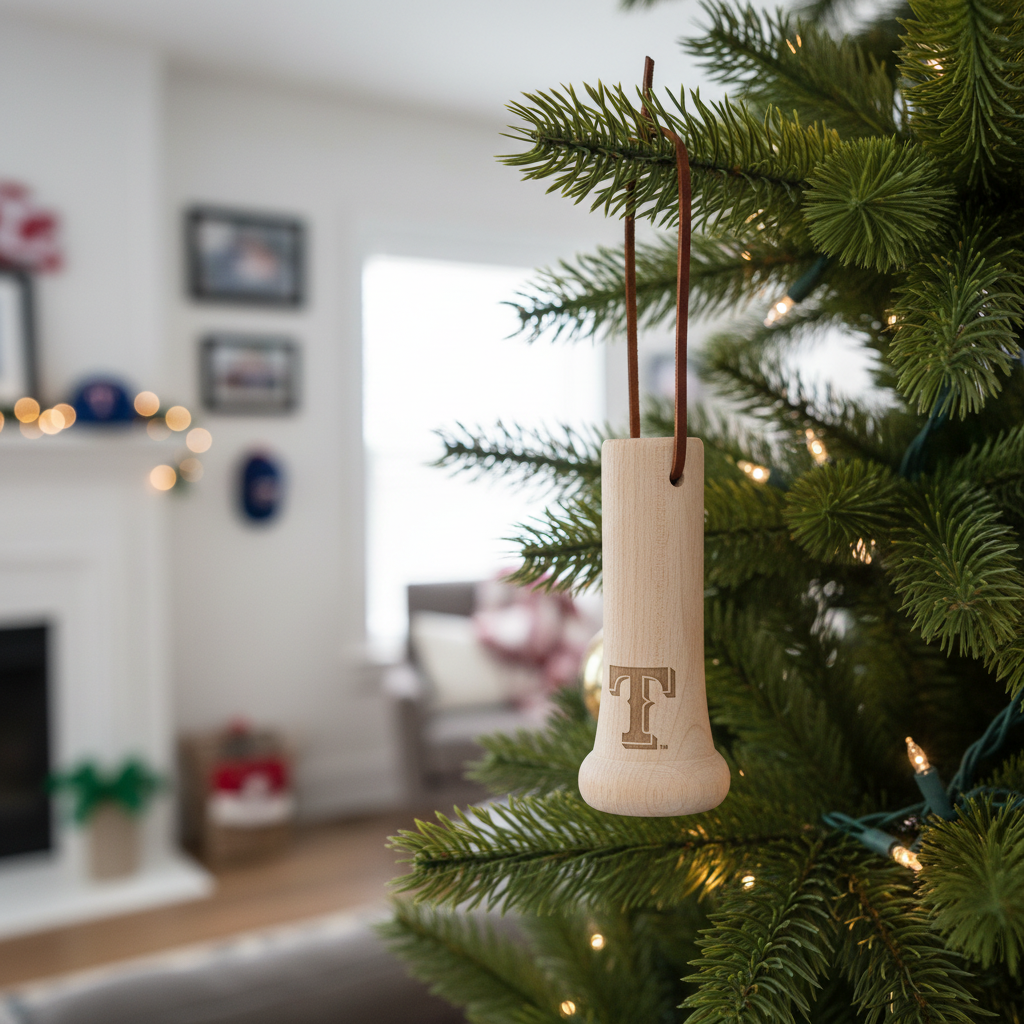 Texas Rangers "T" MLB Bat Knob Christmas Ornament - Laser Engraved Baseball Decor