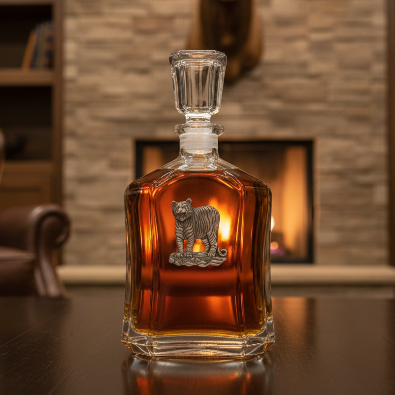 Tiger Whiskey Capitol Decanter - 24oz with Fine Pewter Casting - Made in USA