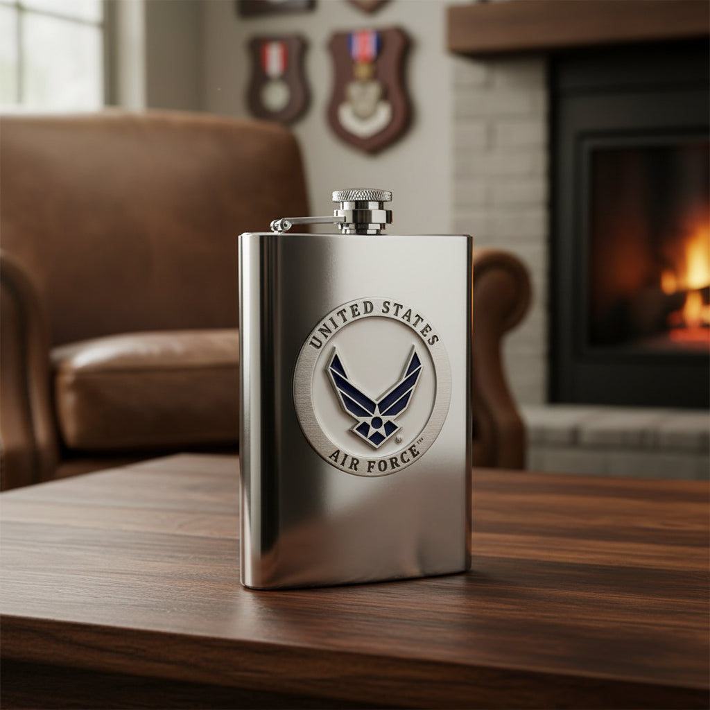 U.S. Air Force Wings 8oz Stainless Steel Flask - USA Fine Pewter Art