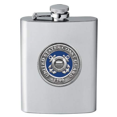 U.S. Coast Guard 8oz Stainless Steel Flask - USA Fine Pewter Emblem