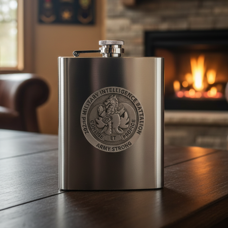 U.S. Military Intelligence 8oz Stainless Steel Flask - USA Pewter Art
