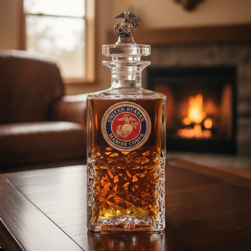 USMC Heritage Whiskey Decanter - Fine Pewter Insignia & 3D Sculpted Top