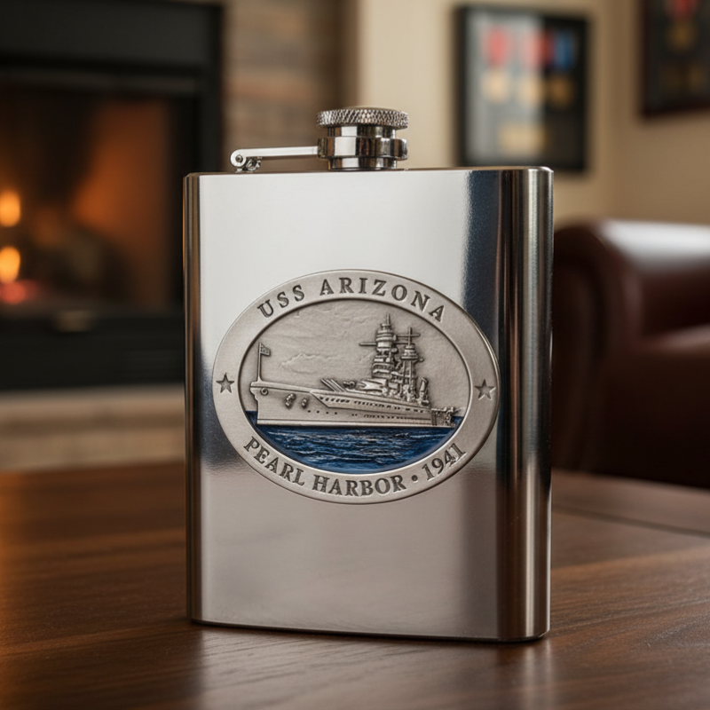 USS Arizona Pearl Harbor 8oz Stainless Steel Flask - Fine Pewter Art