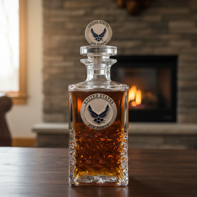 US Air Force Heritage Whiskey Decanter - Fine Pewter Wings & 3D Top