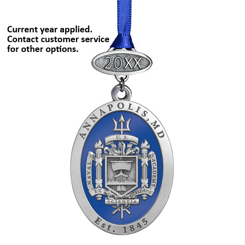 Medal with blue and silver design on a white background