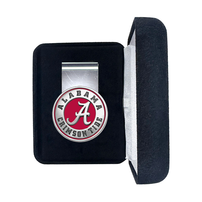 Alabama Crimson Tide money clip in a black velvet box