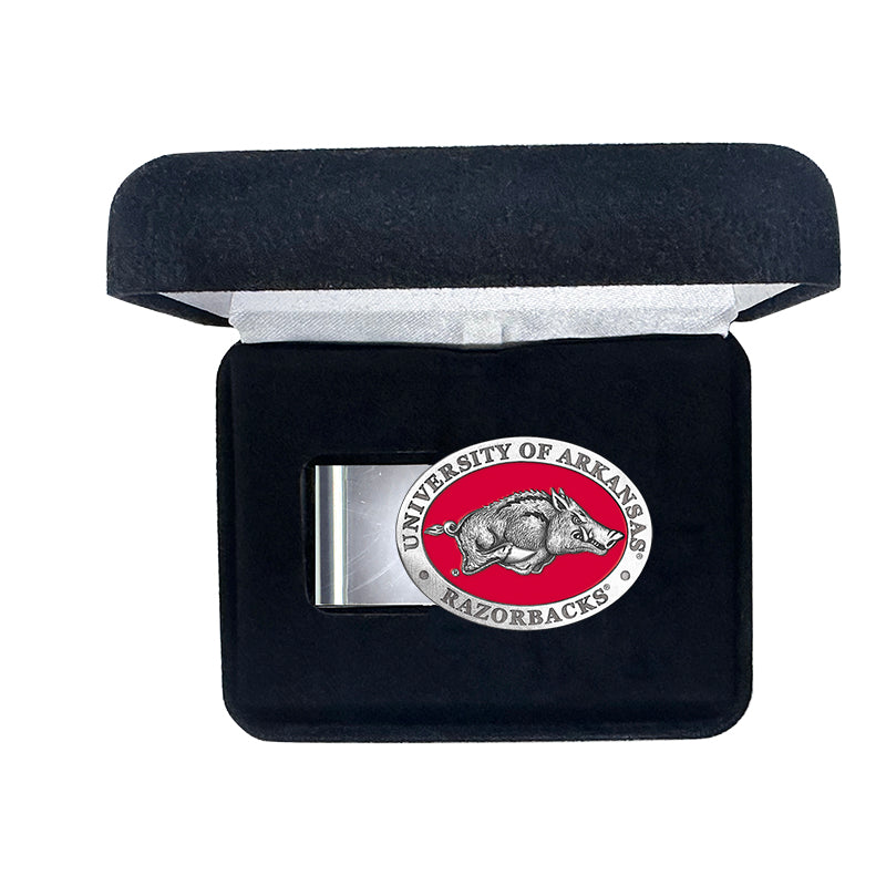 University of Arkansas Razorbacks money clip in a black box
