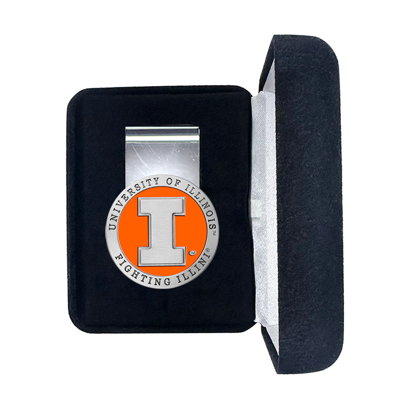 Money clip with University of Illinois logo in a black box