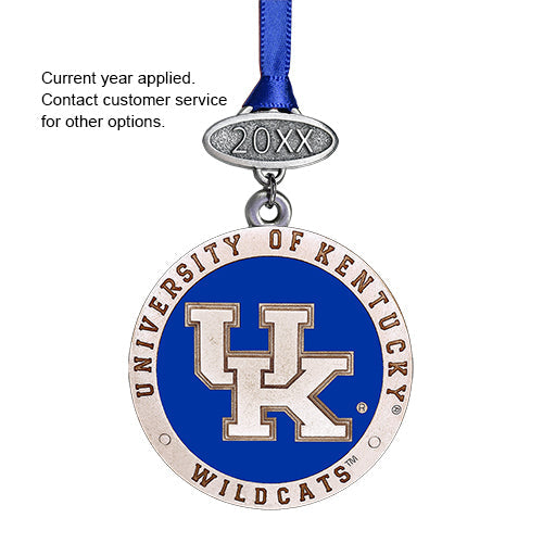 University of Kentucky Wildcats ornament with blue and silver design on a white background