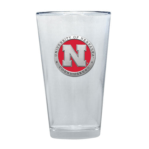 Clear glass with University of Nebraska Cornhuskers logo on a white background