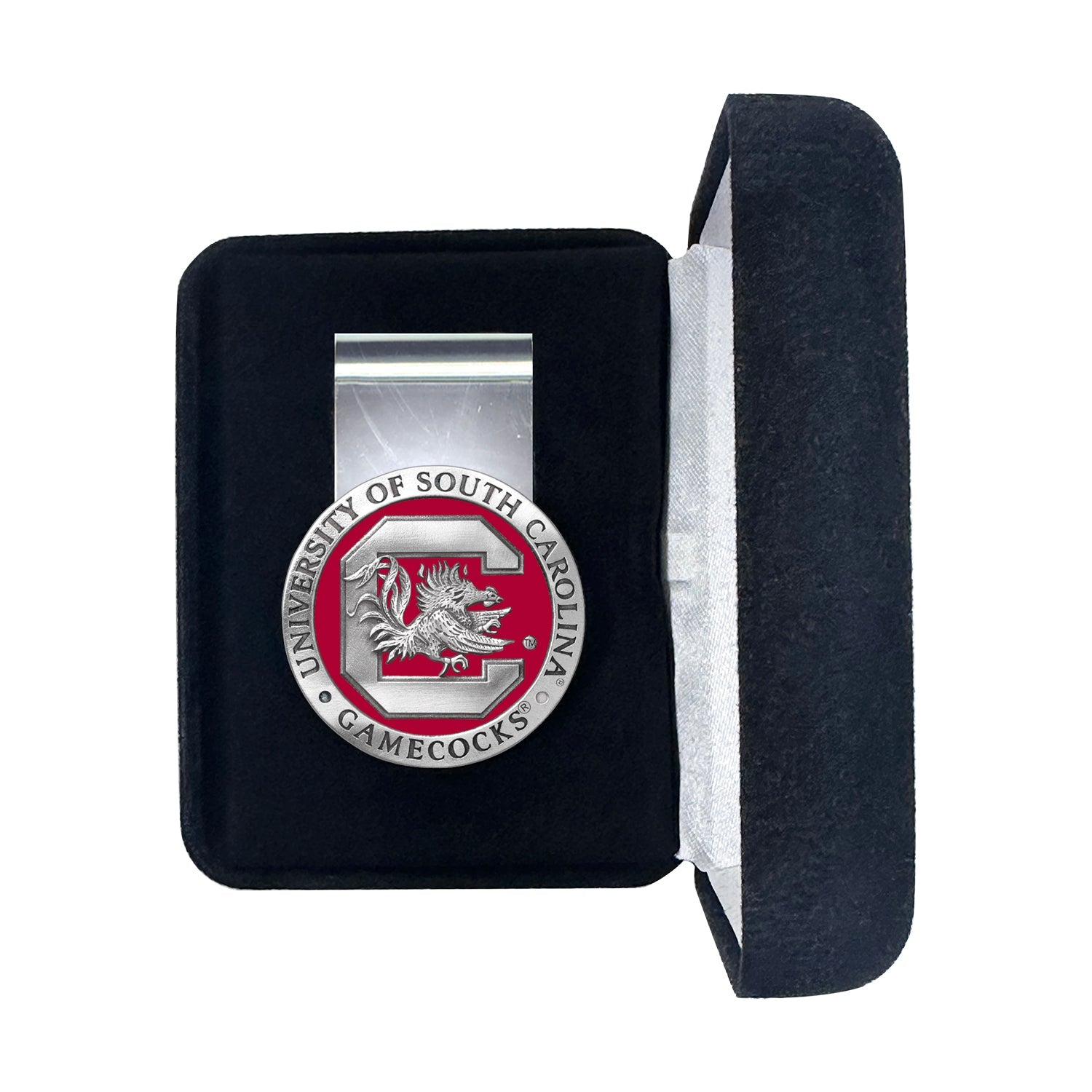 Money clip with University of South Carolina Gamecocks logo in a black box