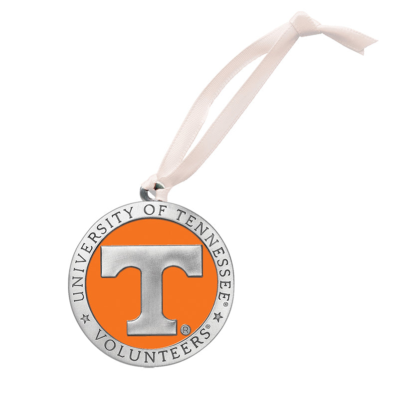 University of Tennessee Volunteers ornament with orange and silver design on a white background