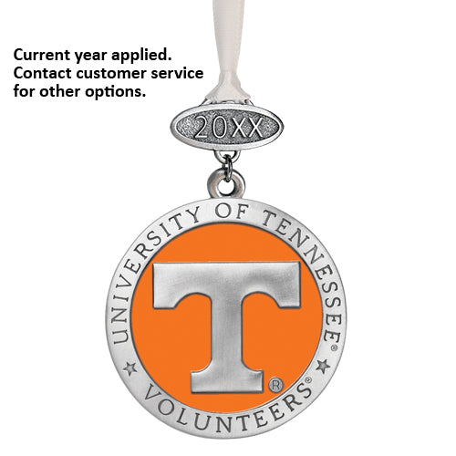 University of Tennessee Volunteers ornament with orange and silver design on a white background