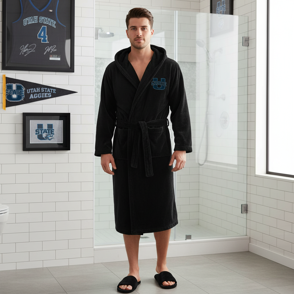 Utah State Aggies - Hooded Bathrobe Unisex Plush Lounge Robe