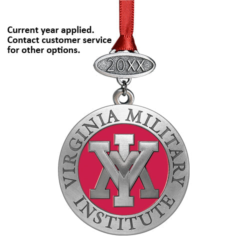 Medal with 'Virginia Military Institute' logo on a red ribbon