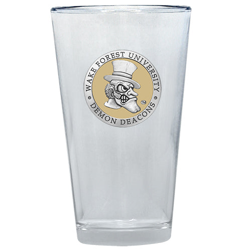 Clear glass with Wake Forest University logo featuring a demon deacon on a white background