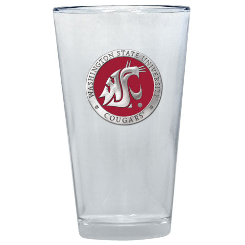 Clear glass with Washington State University Cougars logo on a white background