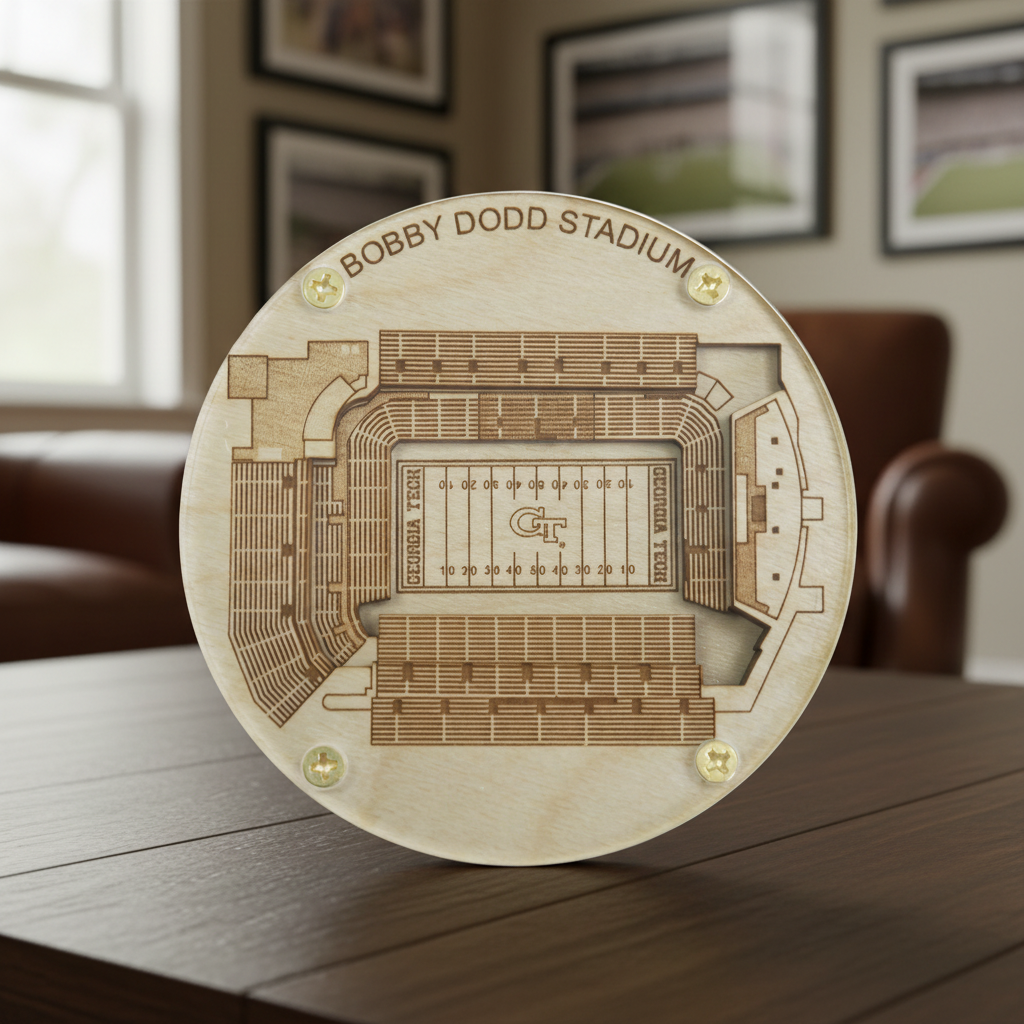Atlanta Stadium Map Art Coaster - Bobby Dodd Stadium Edition