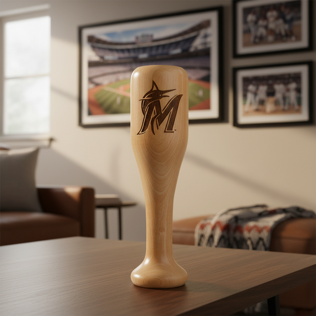 Miami Marlins "M" Wined Up Baseball Bat Wine Mug – Officially Licensed MLB Solid Birch Wood Gift