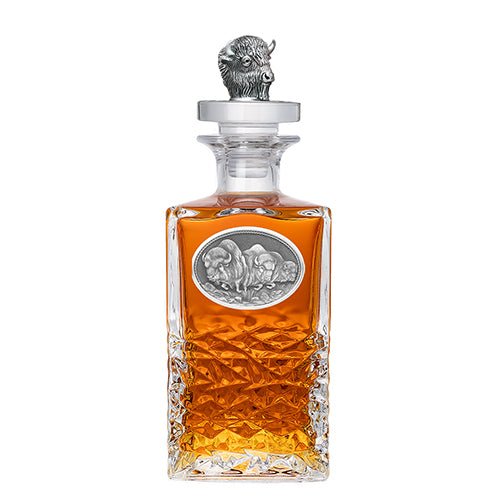 Buffalo Heritage 25oz Glass Decanter – Handcrafted Pewter & 3D Topper